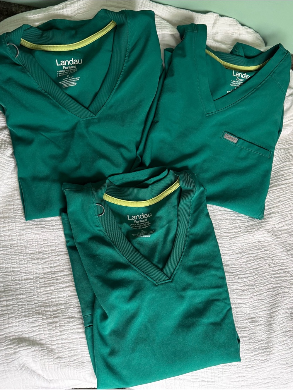 Set of 3 Hunter Green Landau Scrubs Size Medium - Scrubs & Beyond